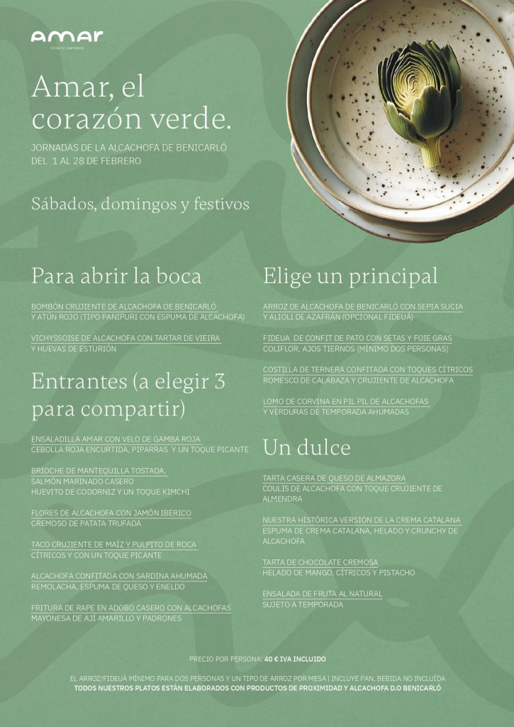 MENÚ FiIN DE SEMANAS - JORNADA DE LA ALCACHOFA Benicasim